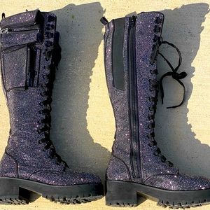 Club Exx Bling Brigade Pocket Black Sparkle Combat Boots